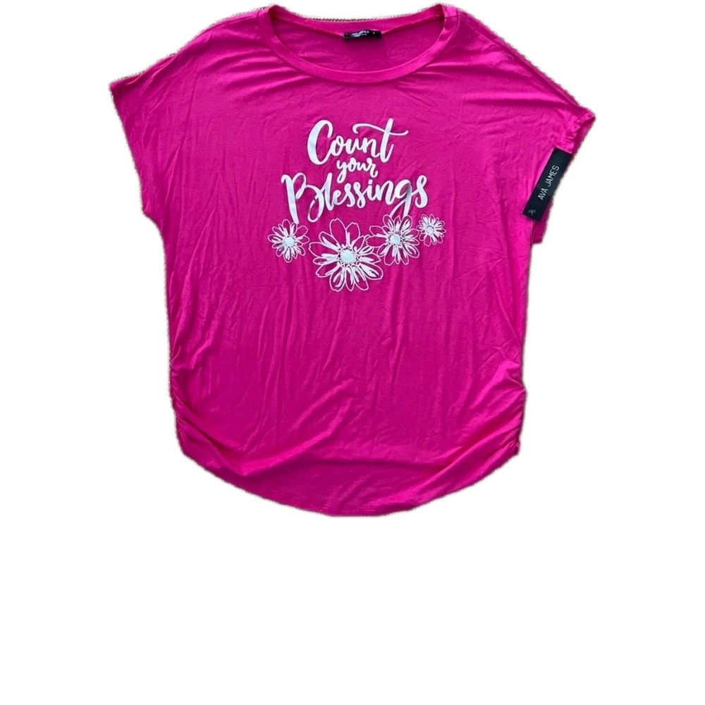 Ava James Pink Rayon/Spandex Short Sleeve Top "Count Your Blessings" Size L